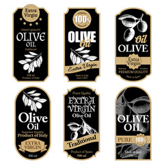 Set of white olive oil labels with hand drawn details - 129335705