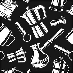 Seamless pattern background with coffee tools 