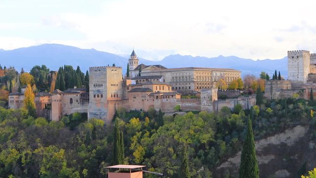 Zoom in view of Alhambra which is the medieval Moorish fortress in Granada, Spain
