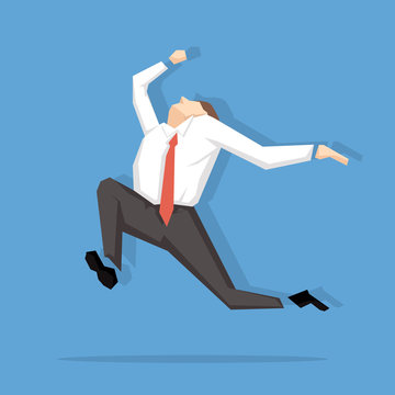 Businessman running and jumping over the air