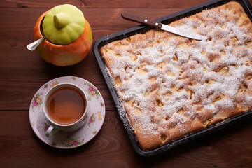 apple pie charlotte on the wooden table