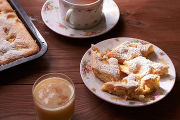 apple pie charlotte on the wooden table