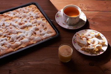 apple pie charlotte on the wooden table