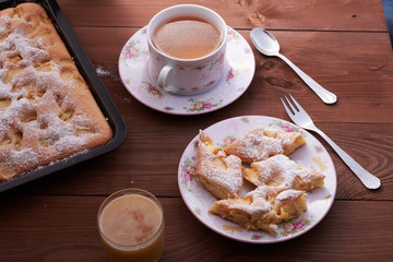 apple pie charlotte on the wooden table