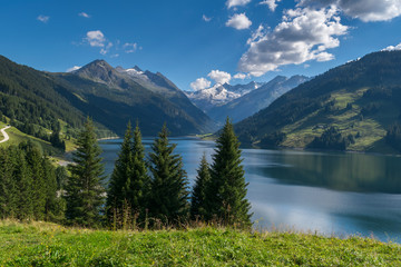Amazing summer morning on the fantastic Speicher Durlassboden Lake, Alps, Austria, Europe