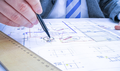 View of architect working in the office.