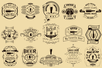 Set of labels for beer and alcoholic beverages. Vintage design. Badges for the logo and design.