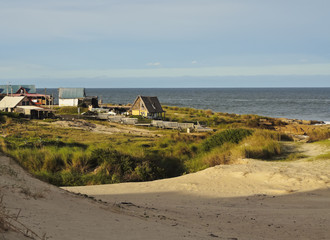 Fototapeta na wymiar Uruguay, Rocha Department, Punta del Diablo, View of the la Viuda Beach Dunes.