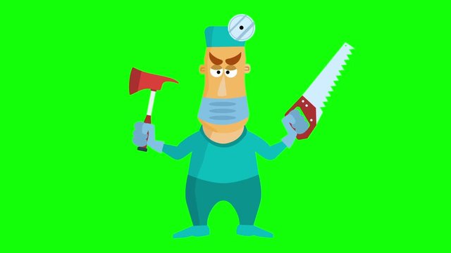 Surgeon doctor using mask axe and saw. Available in HD video render footage.