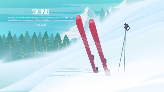 Winter sports - alpine skiing. Sportsman ski slope down from the mountain