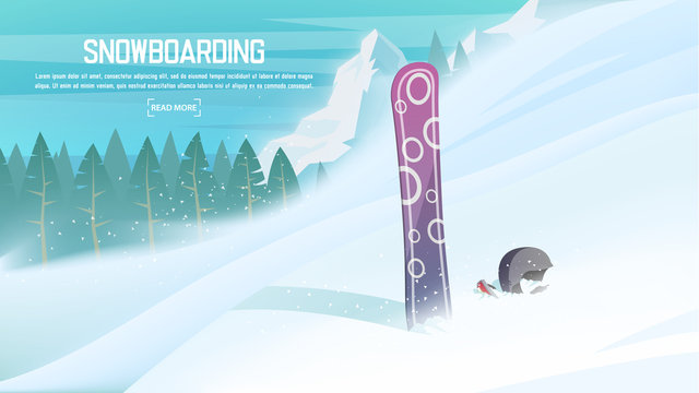Winter sports - Snowboard. Sportsman slope for Snowboarding down from the mountain