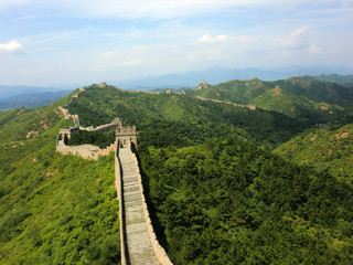 Fototapeta premium Great wall of China crumbling historical marvel with crumbling old stairs