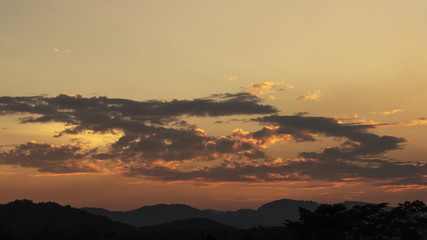 Beautiful dramatic twilight and sunlight on cloud and mountain.