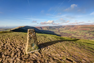 Trig Point on Mam Tor in the Peak District, Derbyshire, UK