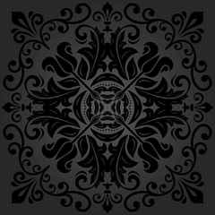 Oriental vector dark pattern with arabesques and floral elements. Traditional classic ornament. Vintage pattern with arabesques