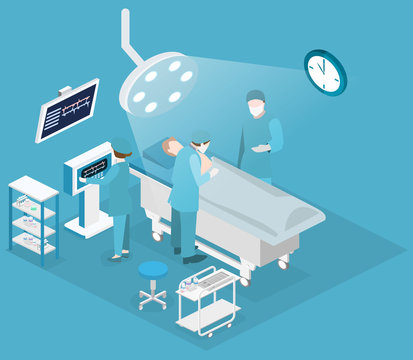 Isometric flat 3D concept vector interior of Surgery Department.