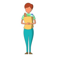 Nurse with food bag icon. Cartoon illustration of nurse vector icon for web design