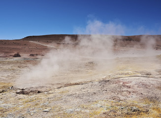 Bolivia, Potosi Departmant, Sur Lipez Province, Eduardo Avaroa Andean Fauna National Reserve, Landscape of the Geisers Sol de Manana.