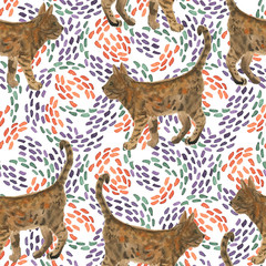 Watercolor painting Seamless Pattern with funny cats