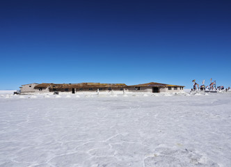 Bolivia, Potosi Department, Daniel Campos Province, View of the Hotel de Sal Playa Blanca, the first salt hotel on Salar de Uyuni.