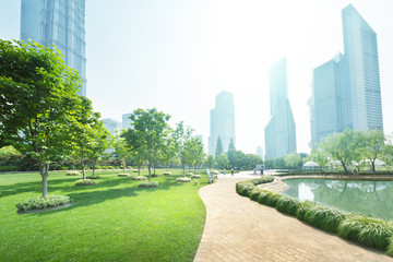 park in lujiazui financial center, Shanghai, China - obrazy, fototapety, plakaty