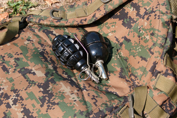 Man holding a hand grenade in his hand