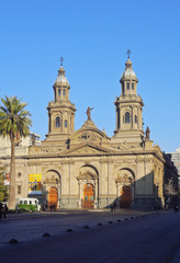 Fototapeta na wymiar Chile, Santiago, View of the Plaza de Armas and the Metropolitan Cathedral.