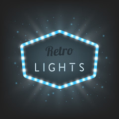 Banner with glowing ligh bulbs. Retro sign