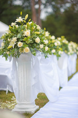 wedding ceremony decoration with white rose. Beautiful wedding 