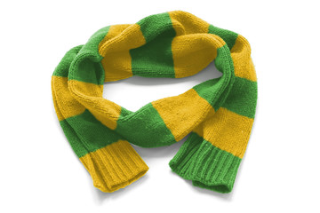 Striped warm scarf on a white background