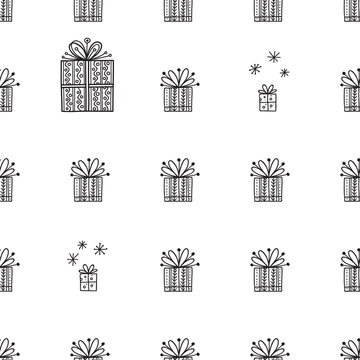 gift tiny and snowflakes christmas seamless pattern