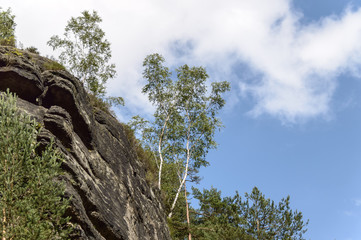 An angled shot of a rock formation