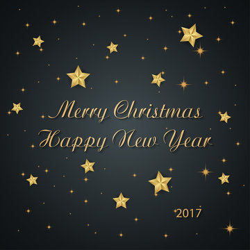 Calligraphic "Merry Christmas Happy New Year" Lettering with Gol