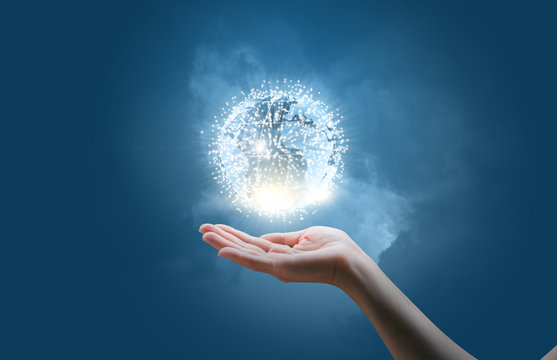 Businesswoman shows global social network