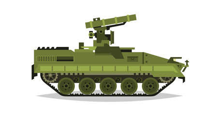 Fototapeta na wymiar Self-propelled anti-tank missile system. Research, inspection, optical review, missiles, air attack. Equipment for the war. All Terrain Vehicle, heavy machinery. Vector illustration