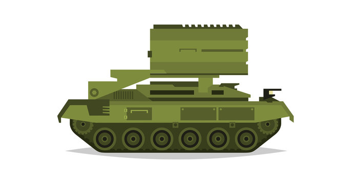 Multiple launch rocket systems. Military equipment. Special transport. Missiles, bombs, destruction of the enemy. All Terrain Vehicle, an armored corps. Vector illustration