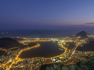 Brazil, City of Rio de Janeiro, Corcovado, Elevated view of the Rodrigo de Freitas Lagoon.