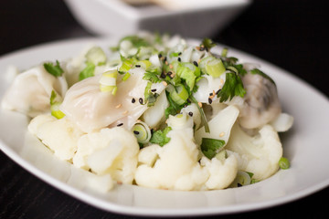dumpling and cauliflower bowl
