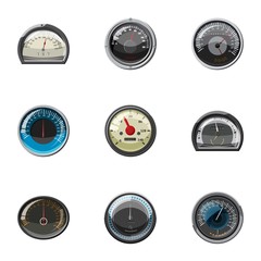 Speed measurement icons set. Cartoon illustration of 9 speed measurement vector icons for web