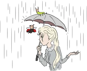 Fototapeten Vrouw in de regen met paraplu © emieldelange