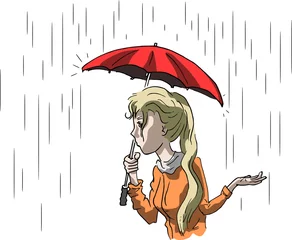 Foto auf Acrylglas Vrouw in de regen met paraplu © emieldelange