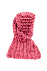 Red wool scarf isolated on white background.