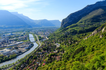 View of Grenoble and the Alps, France.