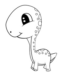 Illustration of Cute Black and White Cartoon of  Baby Brontosaurus Dinosaur. Vector EPS 8.
