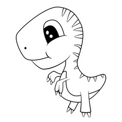 Illustration of Cute Black and White Cartoon of Baby T-Rex Dinosaur. Vector EPS 8.
