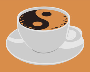 Cup of coffeе and yin yang A cup and saucer can be used separately