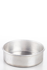 Metal pan for baking and cooking on white background.