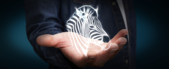 Person holding fractal endangered zebra illustration 3D renderin