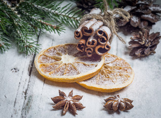 Cinnamon, dried oranges, anise stars