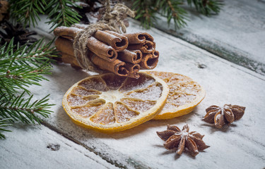 Cinnamon, dried oranges, anise stars